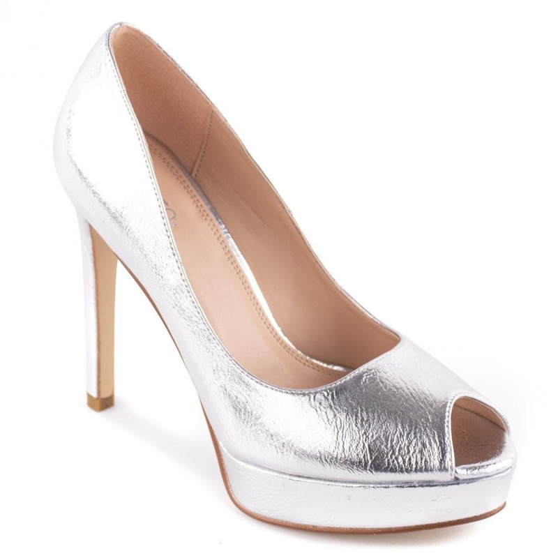 escarpin talon carré argenté
