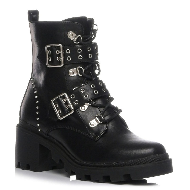 MIGATO-Botte militaire noire avec ceintures