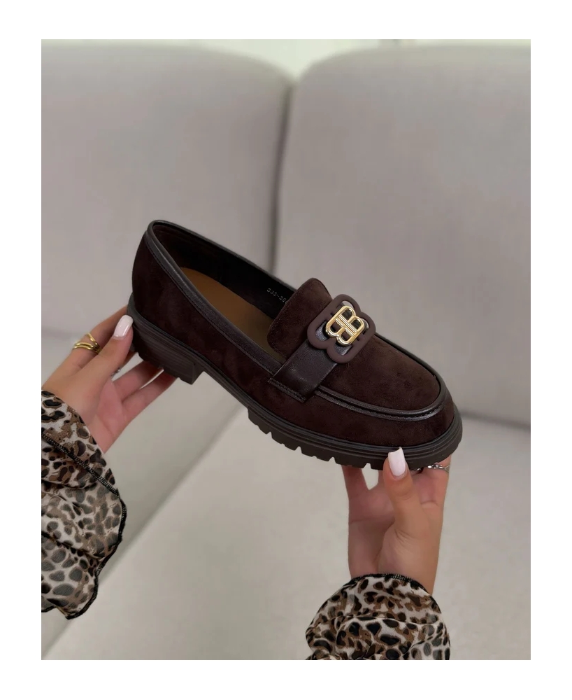 SHOES £ BAGS COLECTION-Mocassins femme marron à bijou